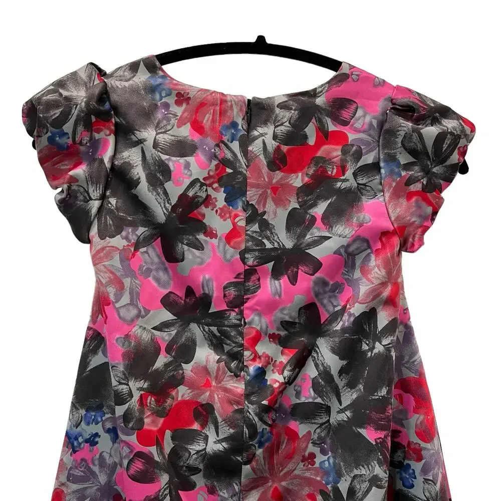 DKNY Girls Dress Floral Print Black Gray Pink Size Medium